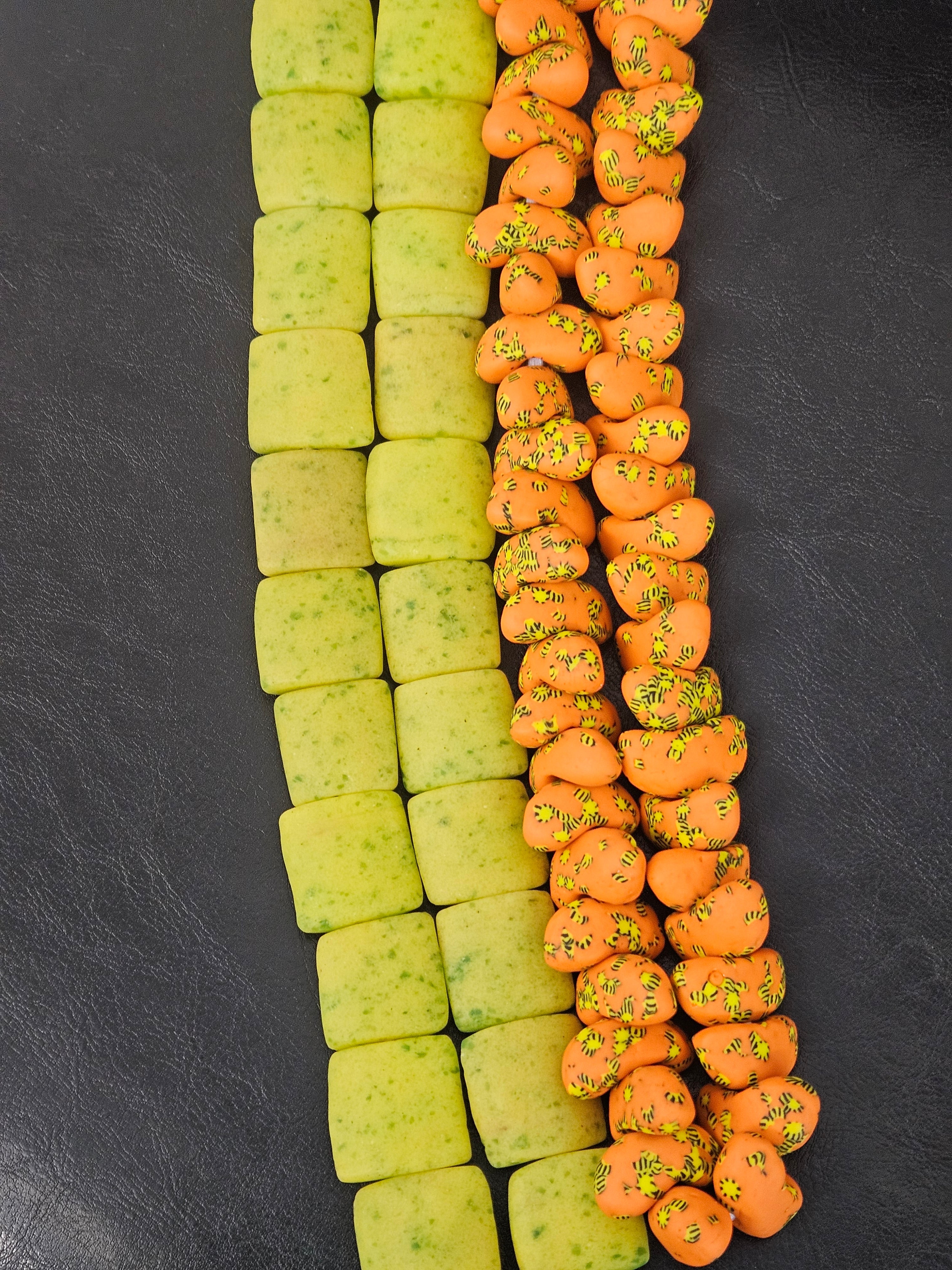 African Krobo Glass Bead Bundles | Canoe & Pillow Square Beads