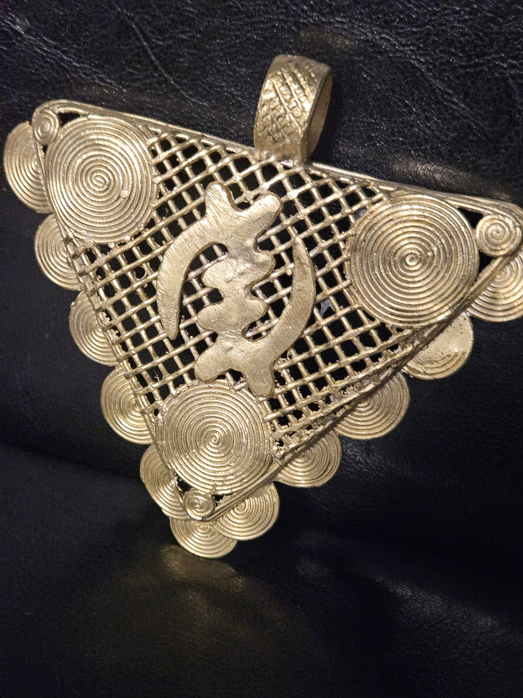 Oversized Gye Nyame Brass Statement Pendant – Ghanaian Adinkra Design