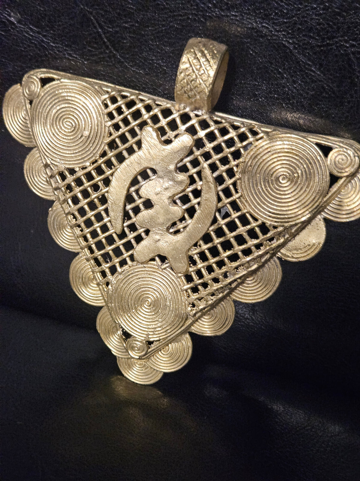 Oversized Gye Nyame Brass Statement Pendant – Ghanaian Adinkra Design