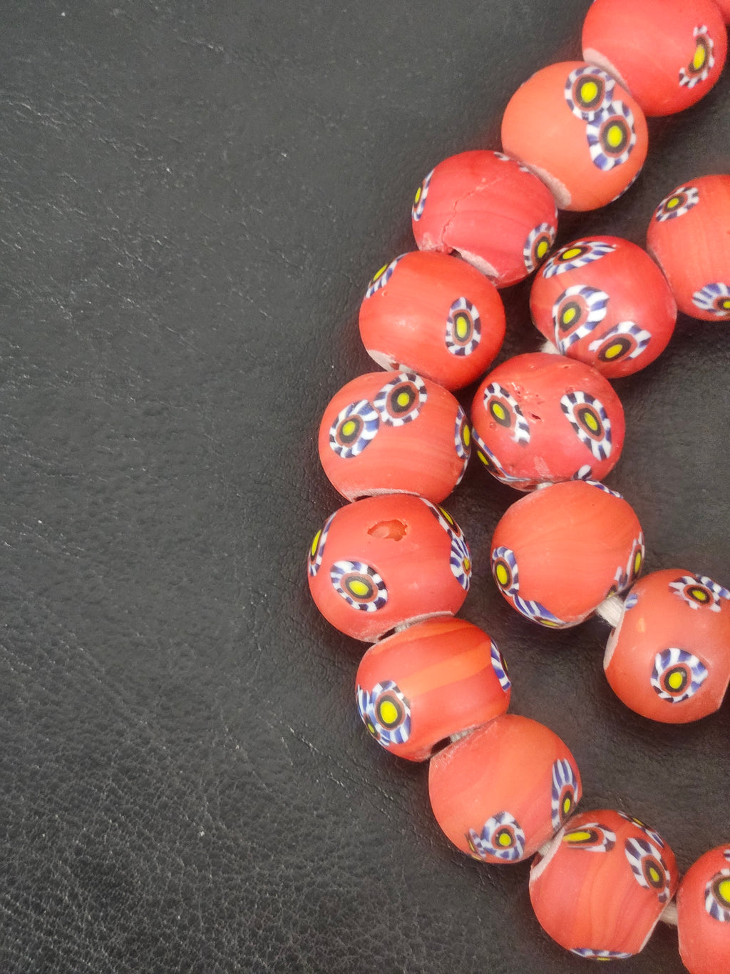 Coral Eye Motif African Trade Beads Sourced in Ghana | Large-Hole Recycled Glass Trade Beads | 15–16mm Designer & Collector Strand