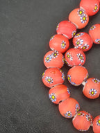 Coral Eye Motif African Trade Beads Sourced in Ghana | Large-Hole Recycled Glass Trade Beads | 15–16mm Designer & Collector Strand