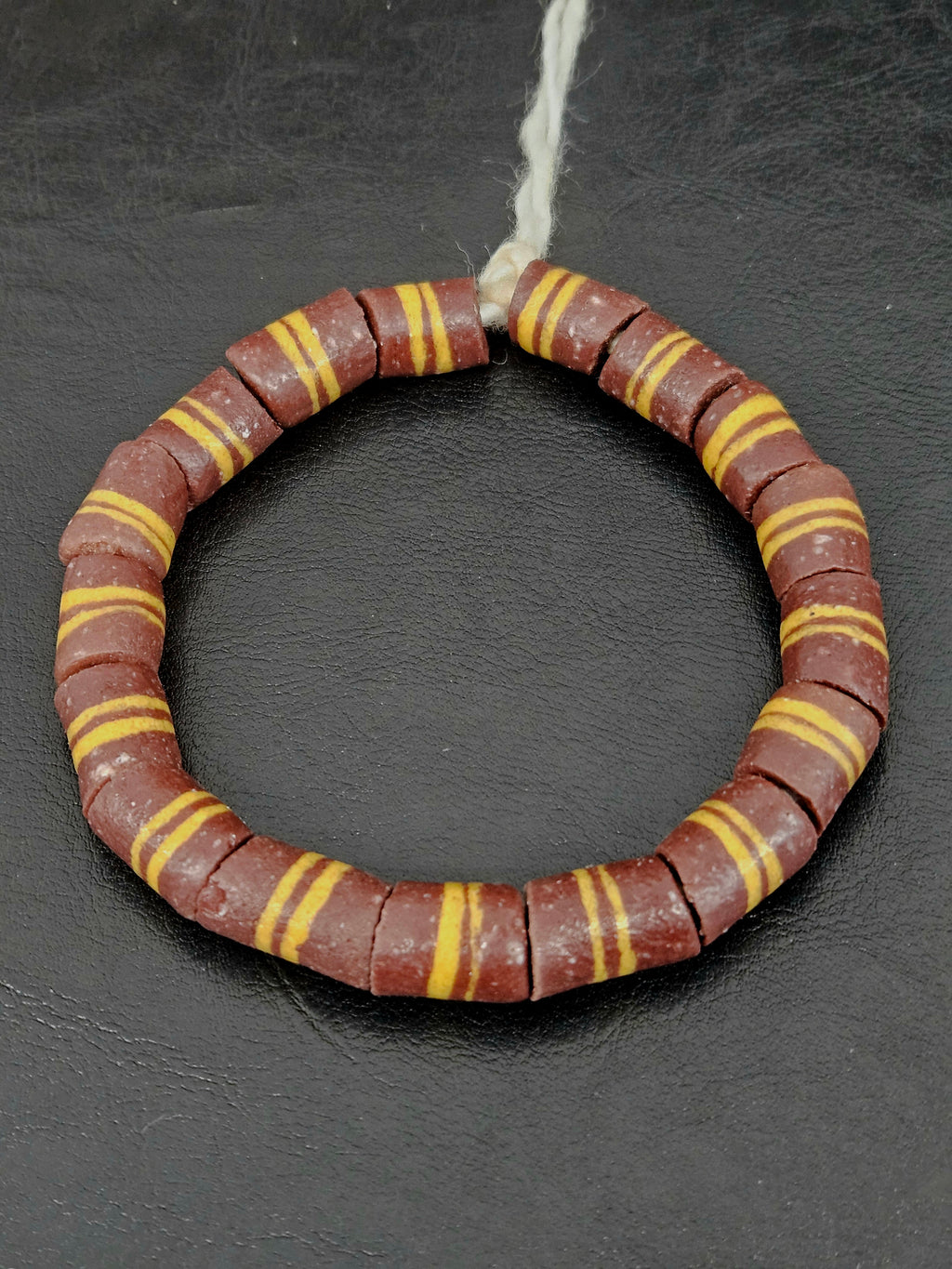 Brown Striped Krobo Kente Glass Beads | Handcrafted Powdered Glass Beads from Ghana | Approx. 17 Beads