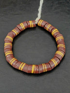 Brown Striped Krobo Kente Glass Beads | Handcrafted Powdered Glass Beads from Ghana | Approx. 17 Beads