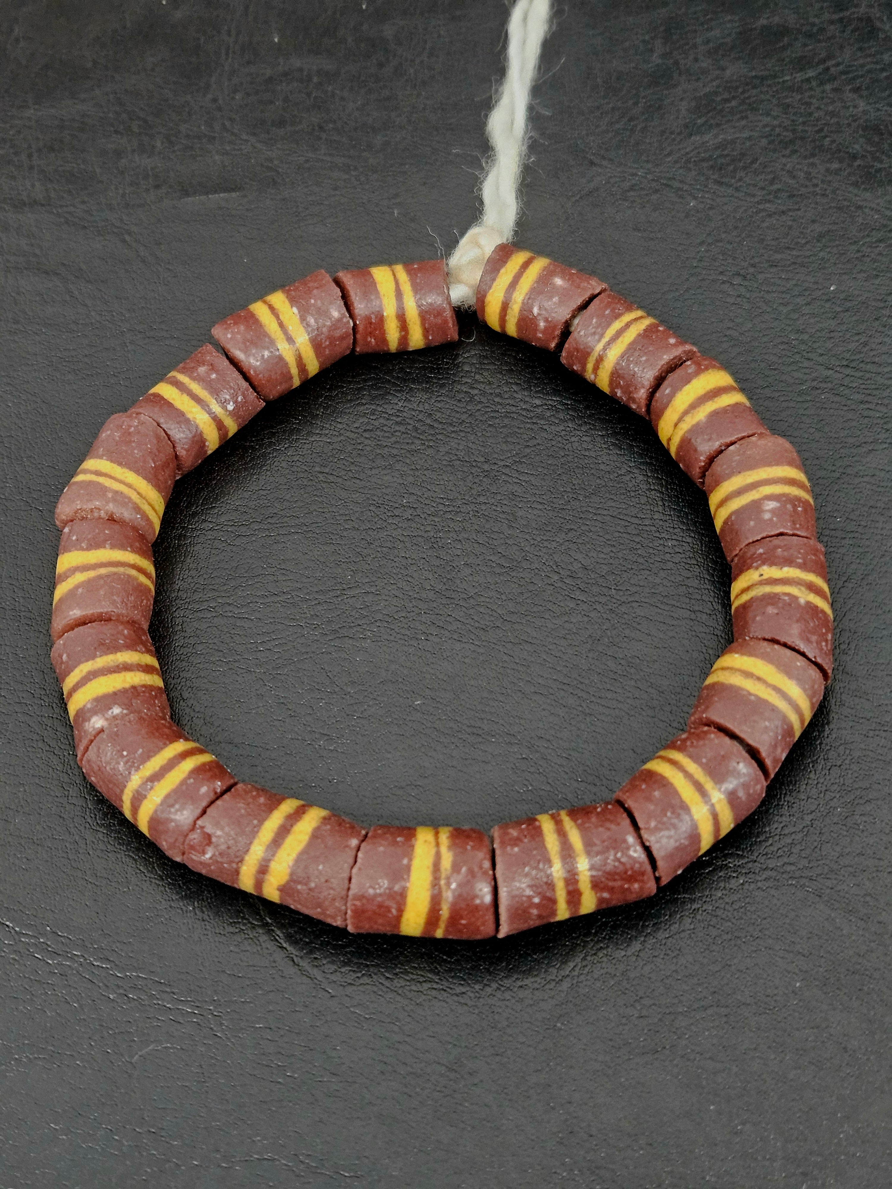 Brown Striped Krobo Kente Glass Beads | Handcrafted Powdered Glass Beads from Ghana | Approx. 17 Beads