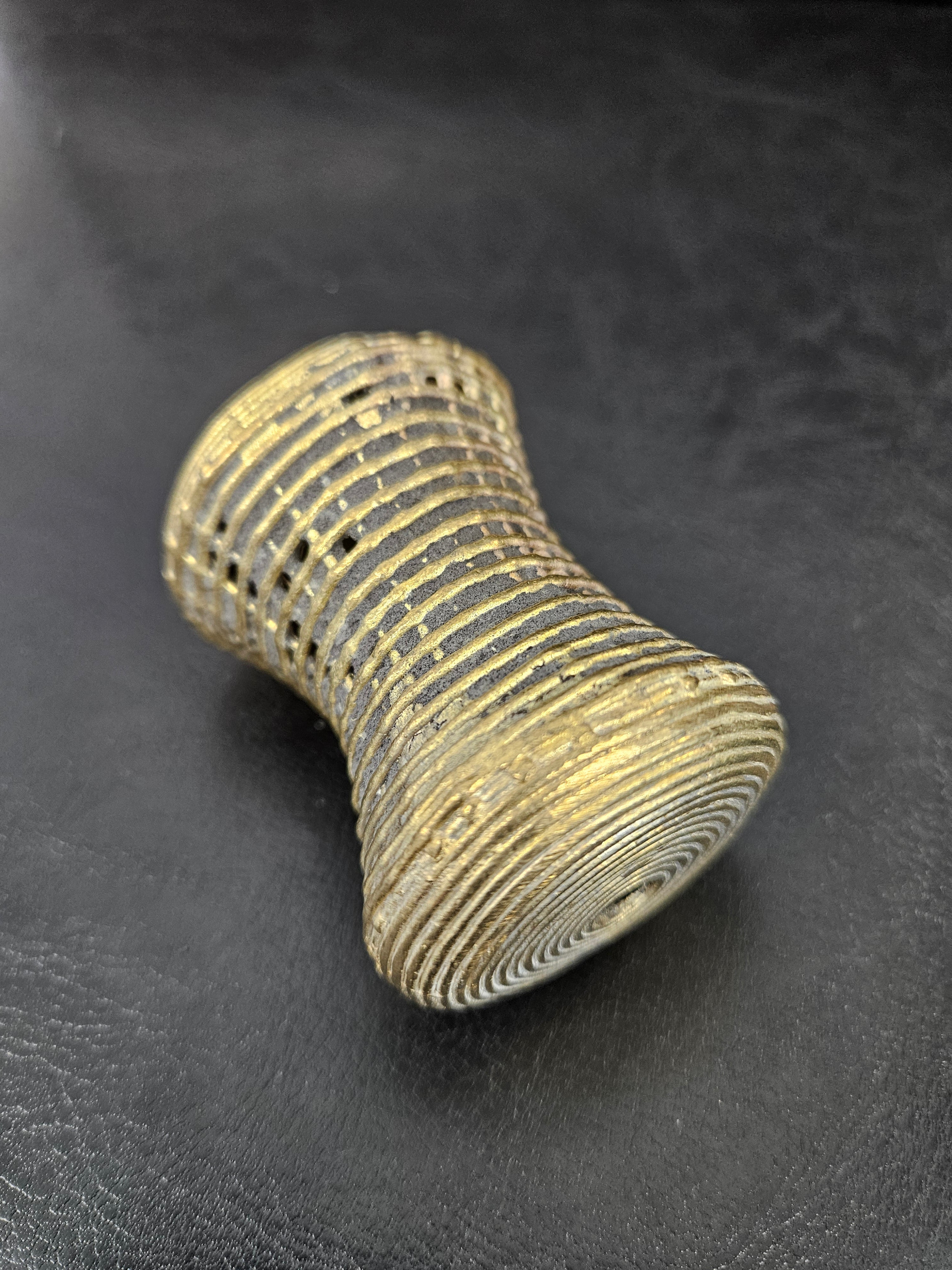 Oversized Ashanti Brass Talking Drum Bead | Ghana Ribbed Focal Bead