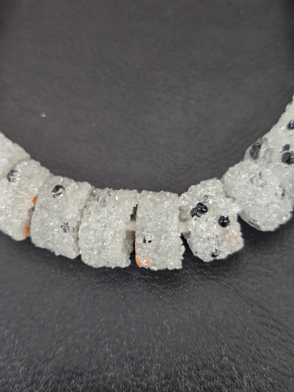 White Confetti Krobo Sugar Glass Short Tube Beads | Handcrafted Recycled Glass Beads from Ghana | Approx. 32 Beads Per Strand