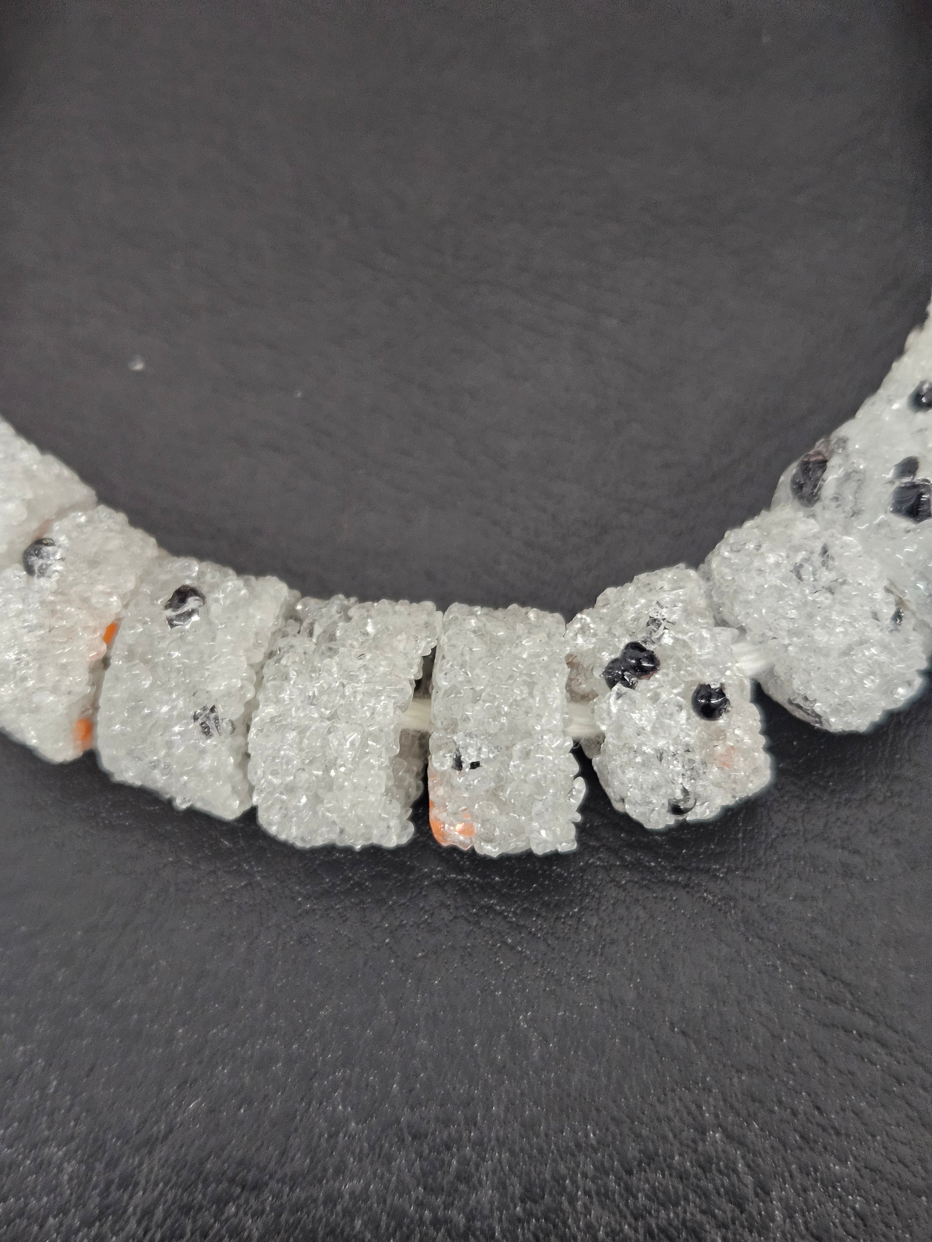 White Confetti Krobo Sugar Glass Short Tube Beads | Handcrafted Recycled Glass Beads from Ghana | Approx. 32 Beads Per Strand