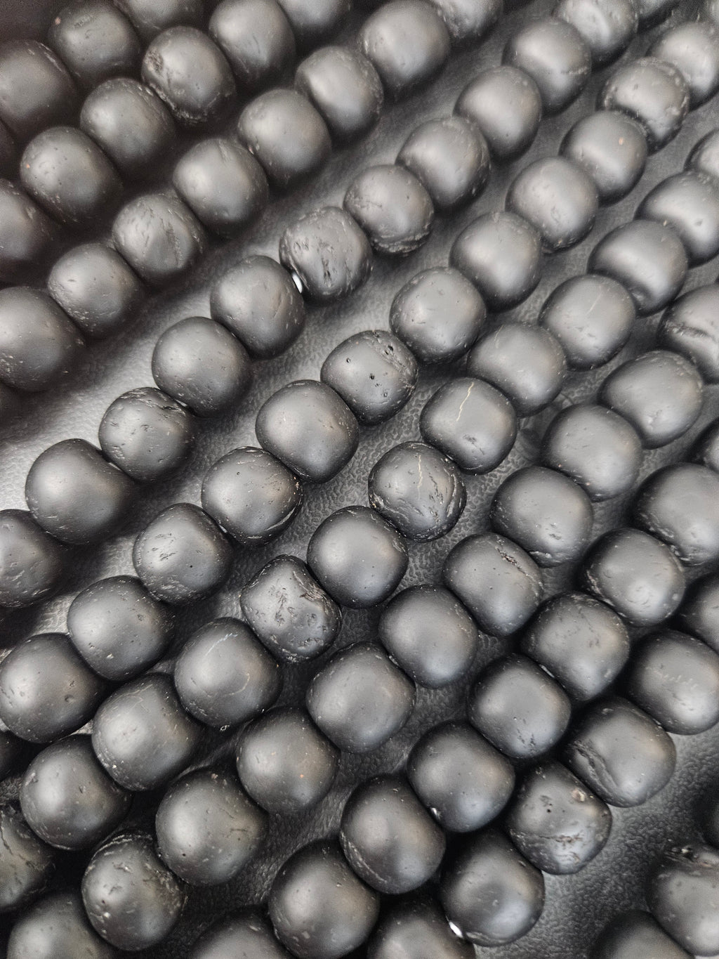 Midnight Eclipse Krobo Pocket Glass Beads | Handcrafted Ghana Recycled Glass Beads | Matte Black Artisan Beads