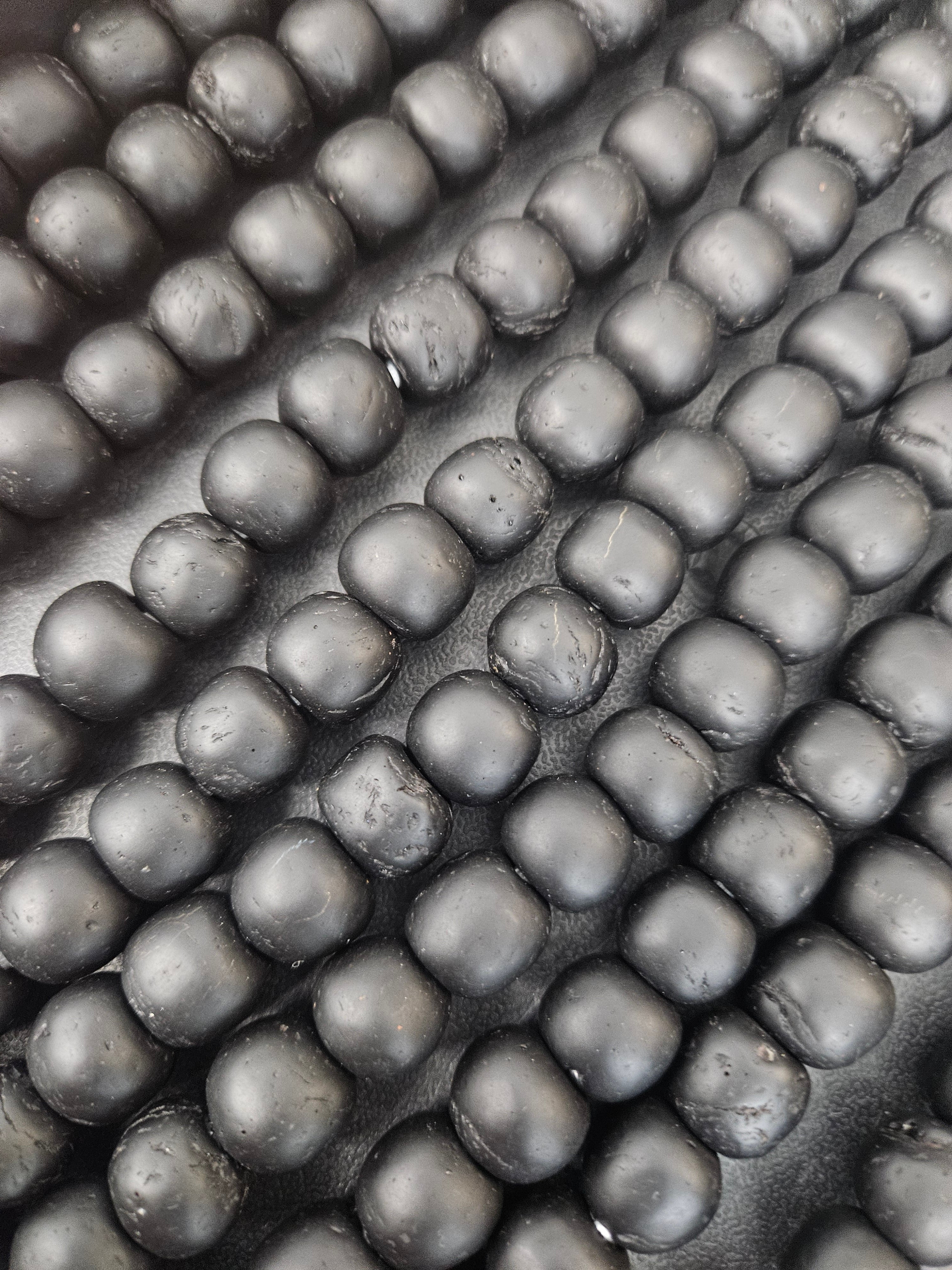 Midnight Eclipse Krobo Pocket Glass Beads | Handcrafted Ghana Recycled Glass Beads | Matte Black Artisan Beads