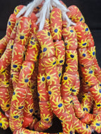 Krobo Painted Glass Tube Beads | Terracotta Coral, Golden Yellow & Royal Blue | Handmade Recycled Glass Beads from Ghana