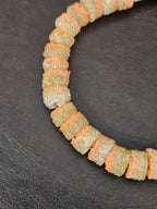 Peach & Ivory Krobo Sugar Glass Short Tube Beads | Handcrafted Recycled Glass Beads from Ghana | Approx. 32 Beads Per Strand