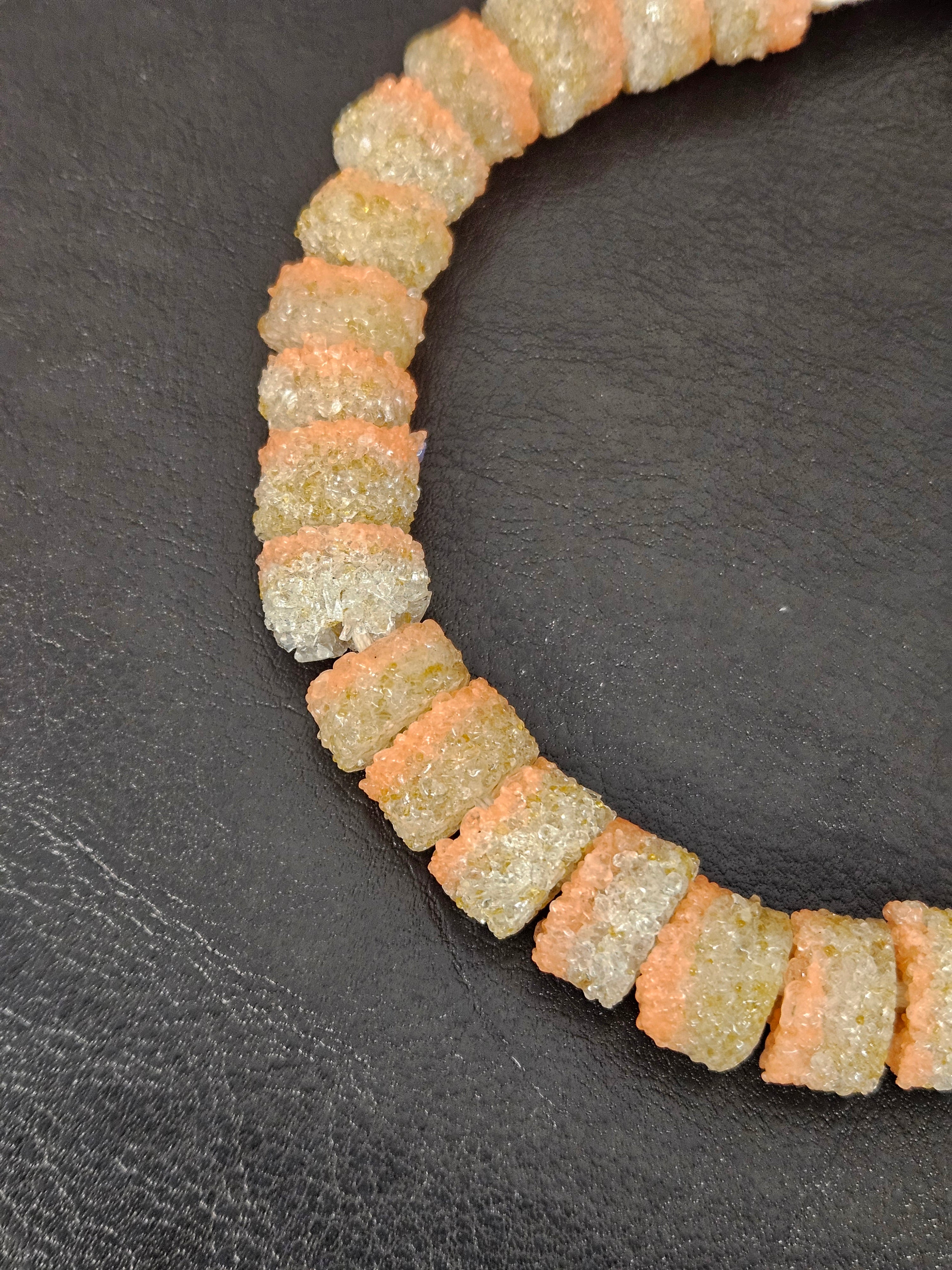 Peach & Ivory Krobo Sugar Glass Short Tube Beads | Handcrafted Recycled Glass Beads from Ghana | Approx. 32 Beads Per Strand