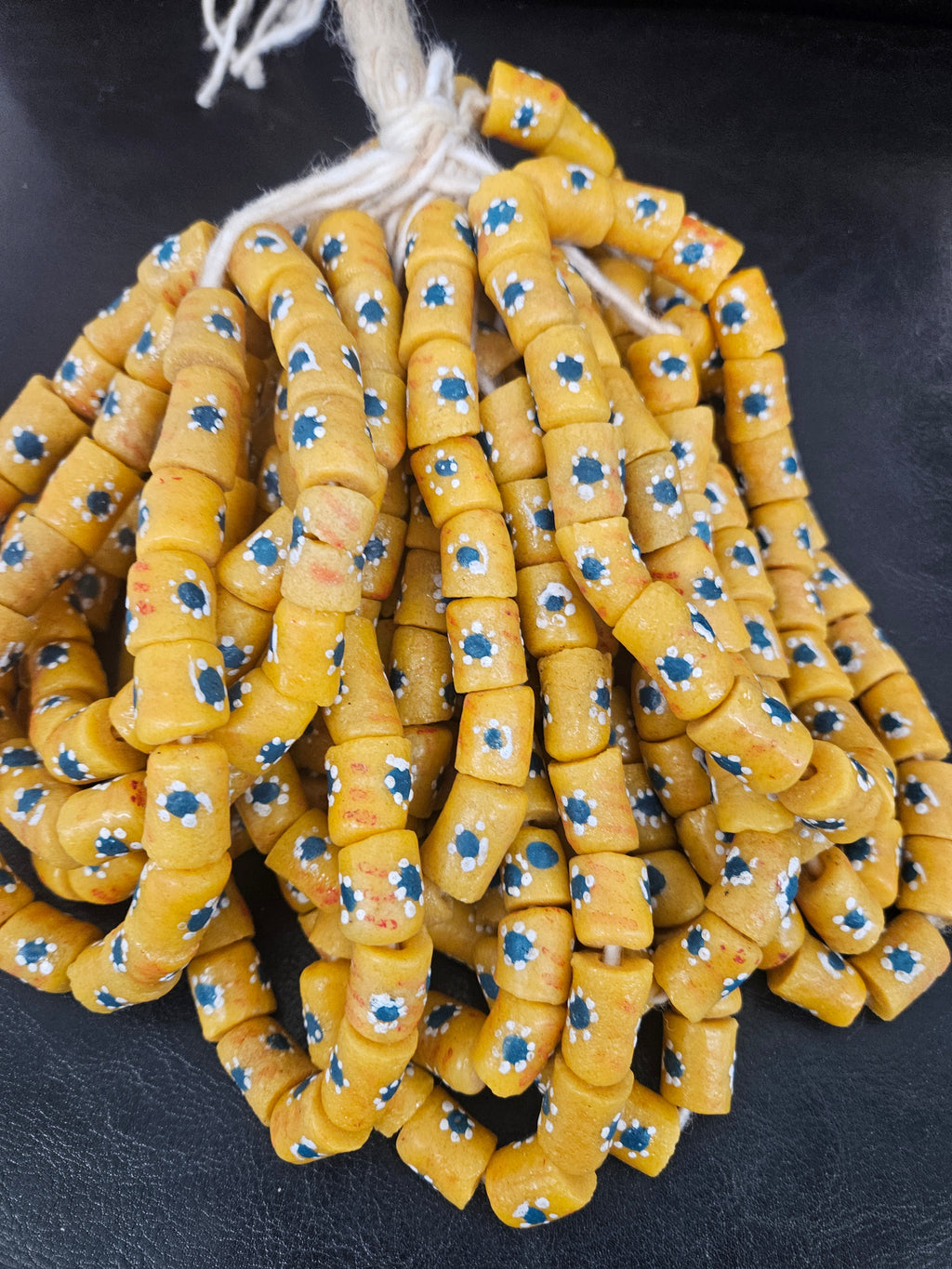 African Glass Beads – Painted Krobo Tubes, Mustard Yellow
