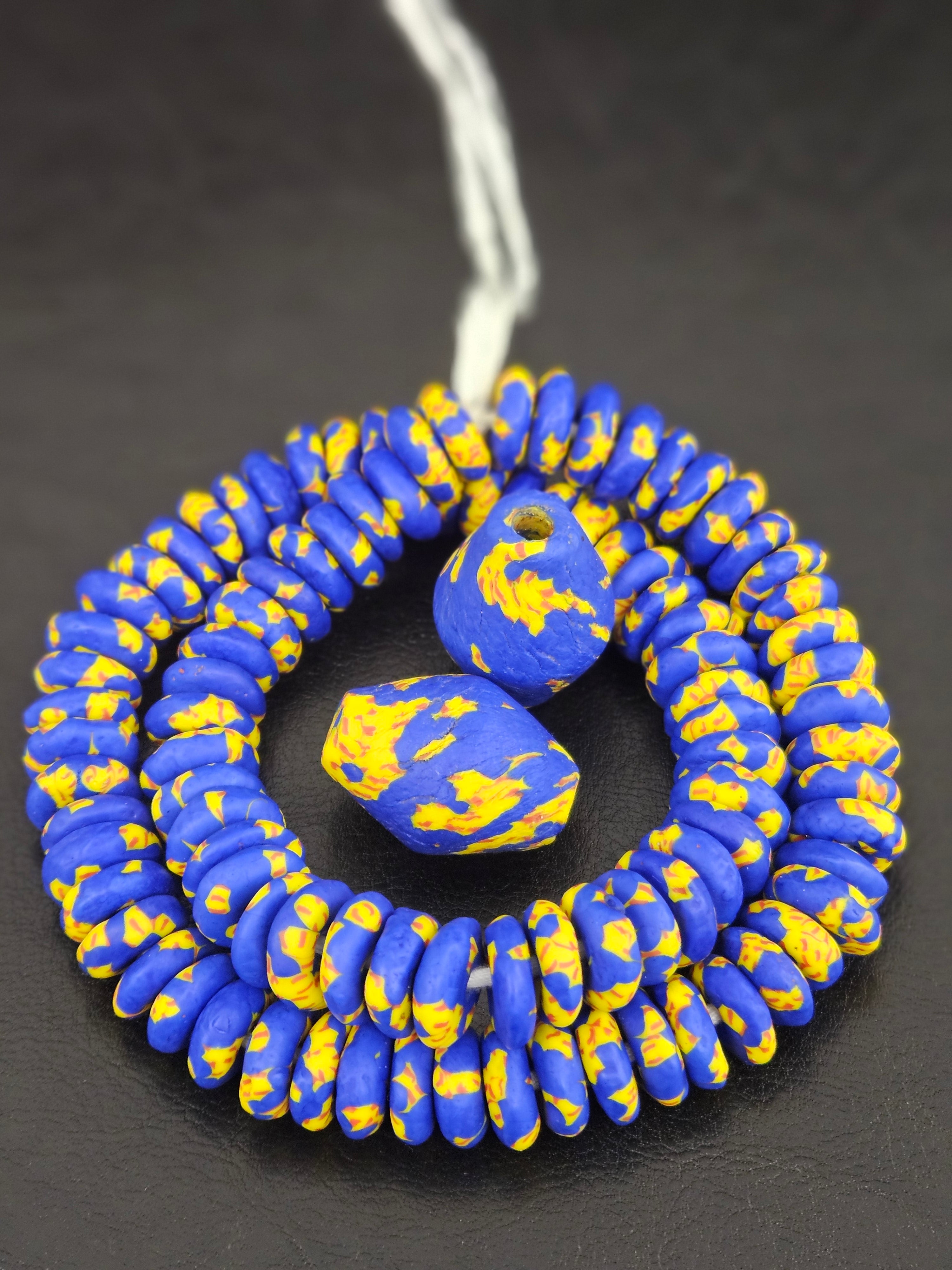 Blue African Beads Bundle – Krobo Glass Rondelles + Bicone Focals