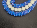 Blue & White African Glass Bead Bundle: Hand-Painted Krobo Rondelle and White Pocket Beads from Ghana