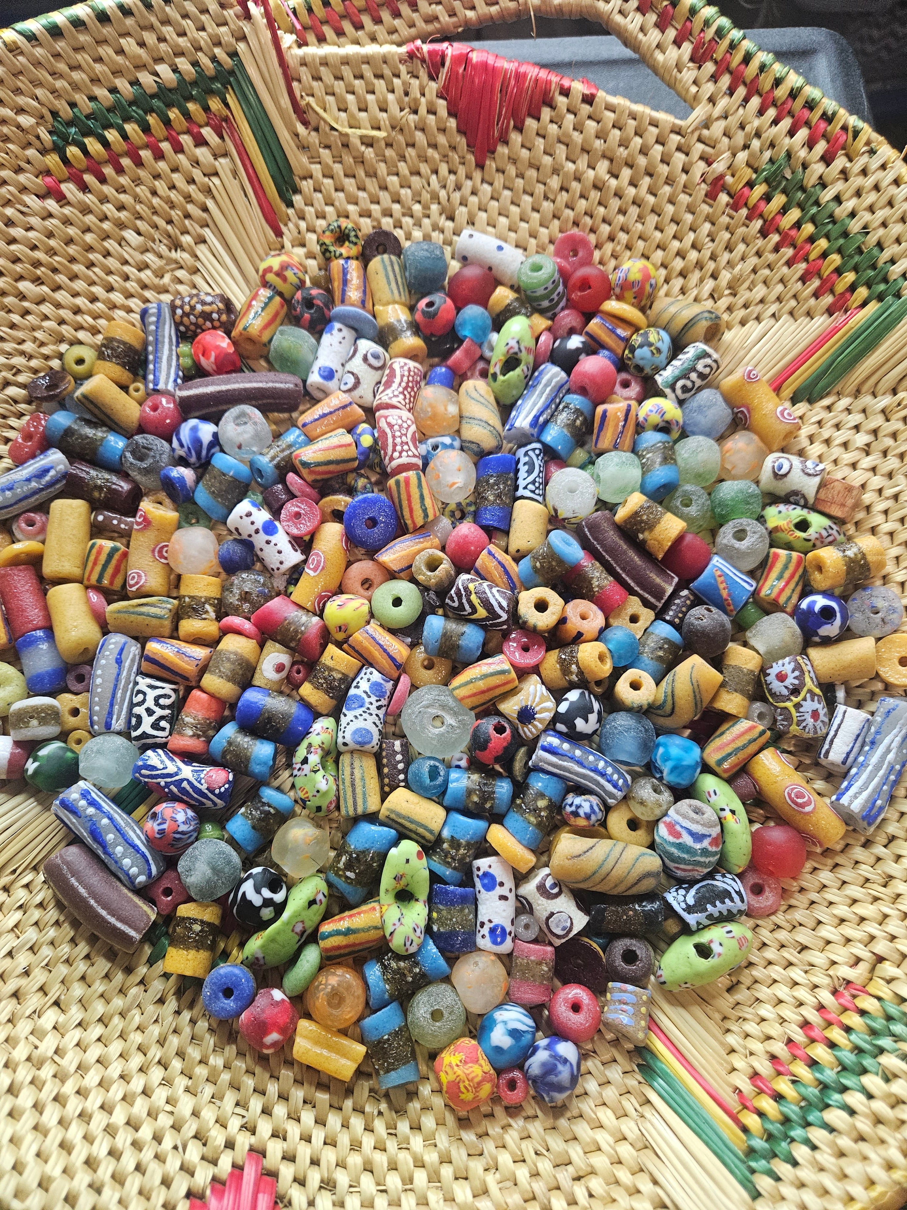 300+ Assorted Krobo Recycled Glass Beads Mix (4–30mm)