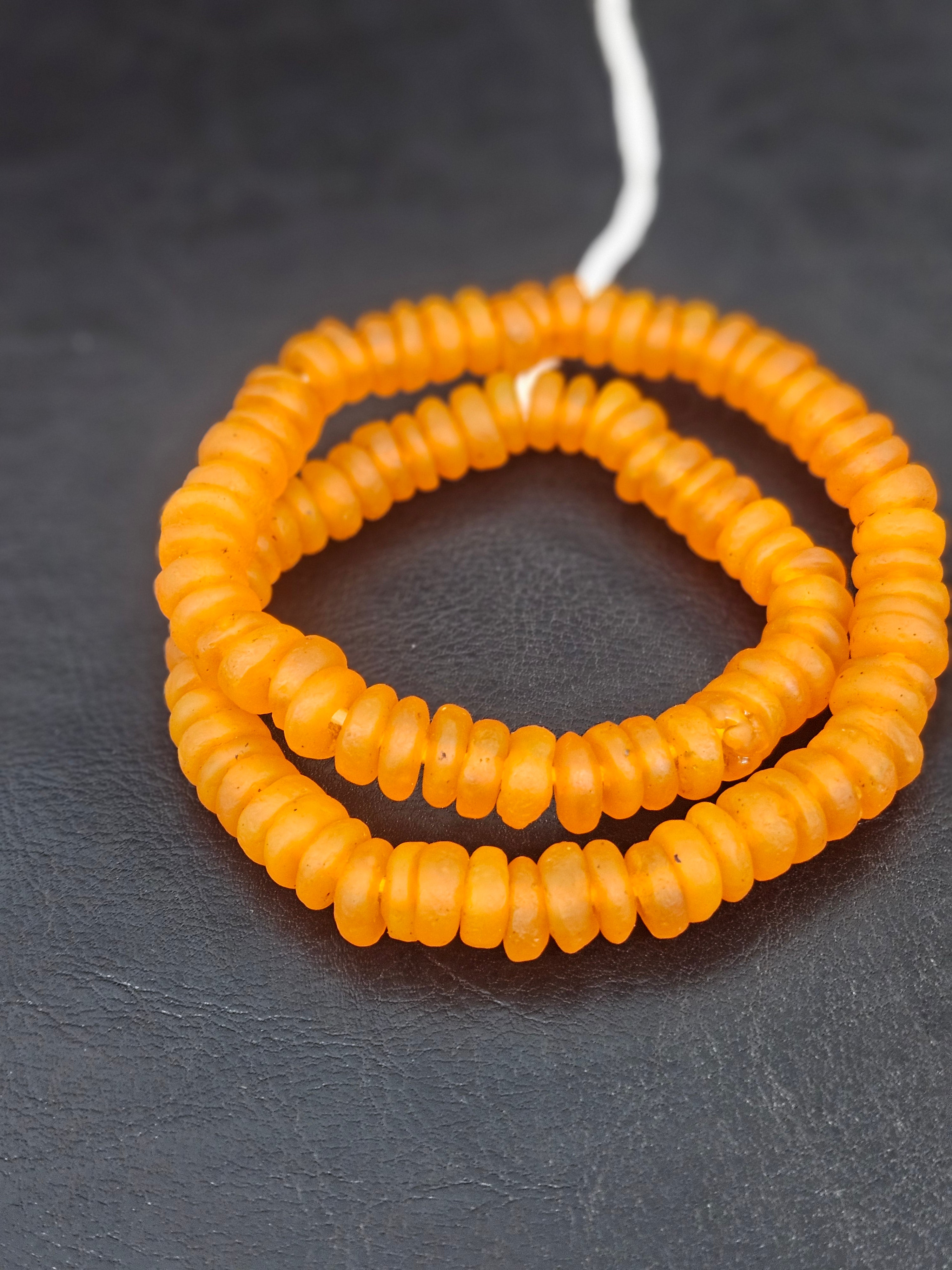 Golden Amber Krobo Glass Rondelle Beads | Handmade Translucent African Recycled Glass Beads