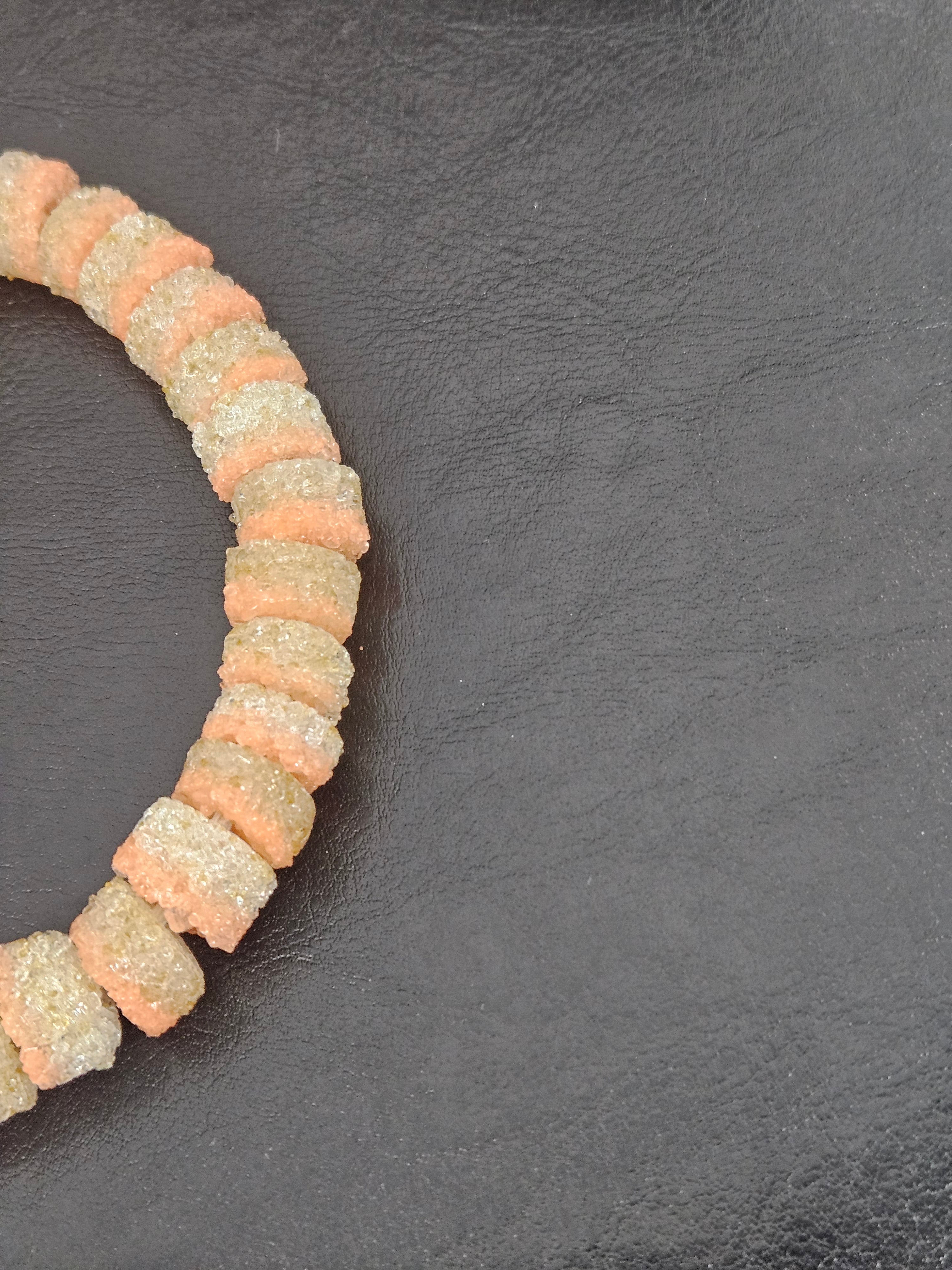 Peach & Ivory Krobo Sugar Glass Short Tube Beads | Handcrafted Recycled Glass Beads from Ghana | Approx. 32 Beads Per Strand