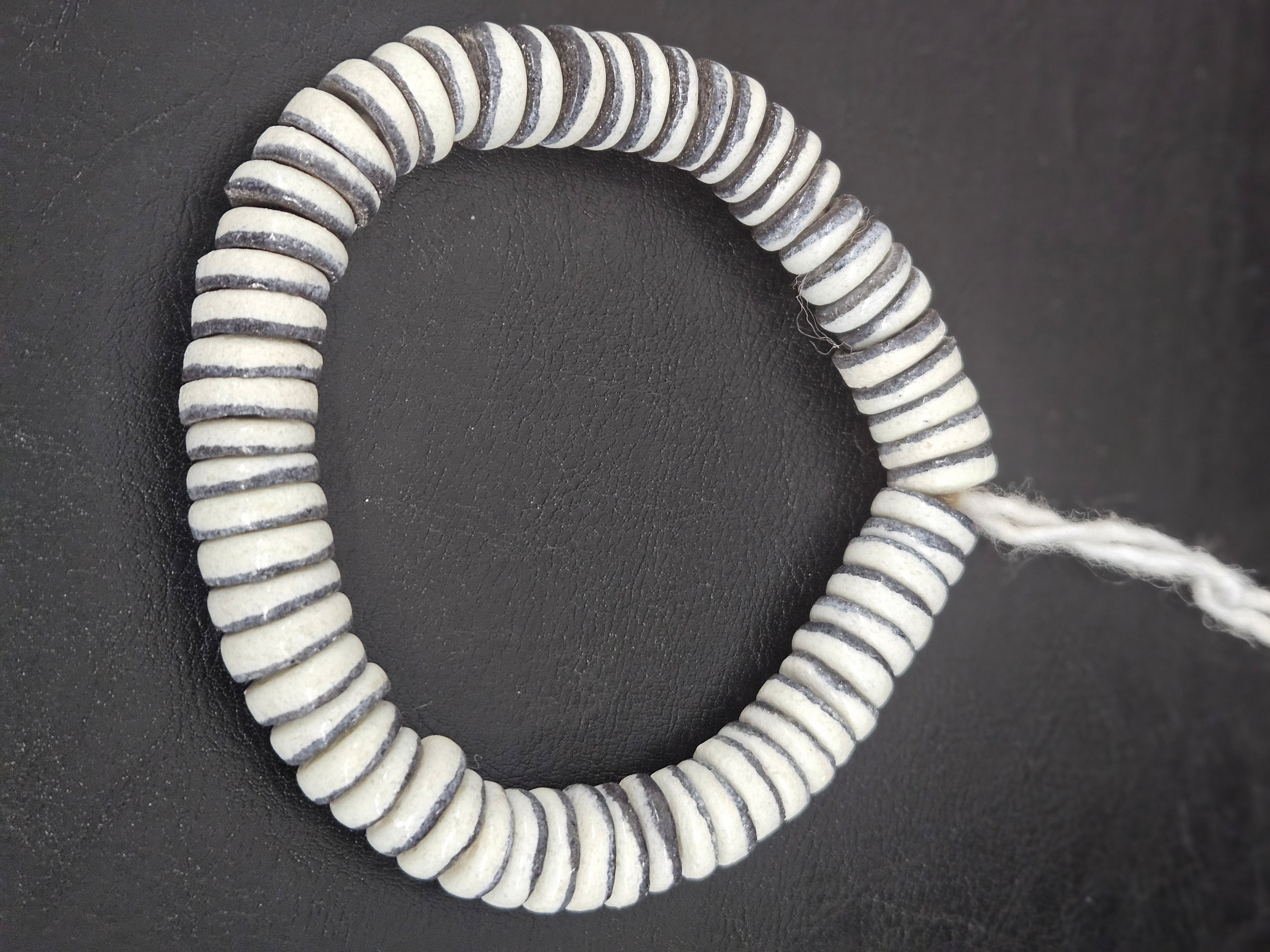 Handmade Ivory & Charcoal Krobo Glass Spacer Beads, African Recycled Glass Beads, Ghana Jewelry Making Supplies