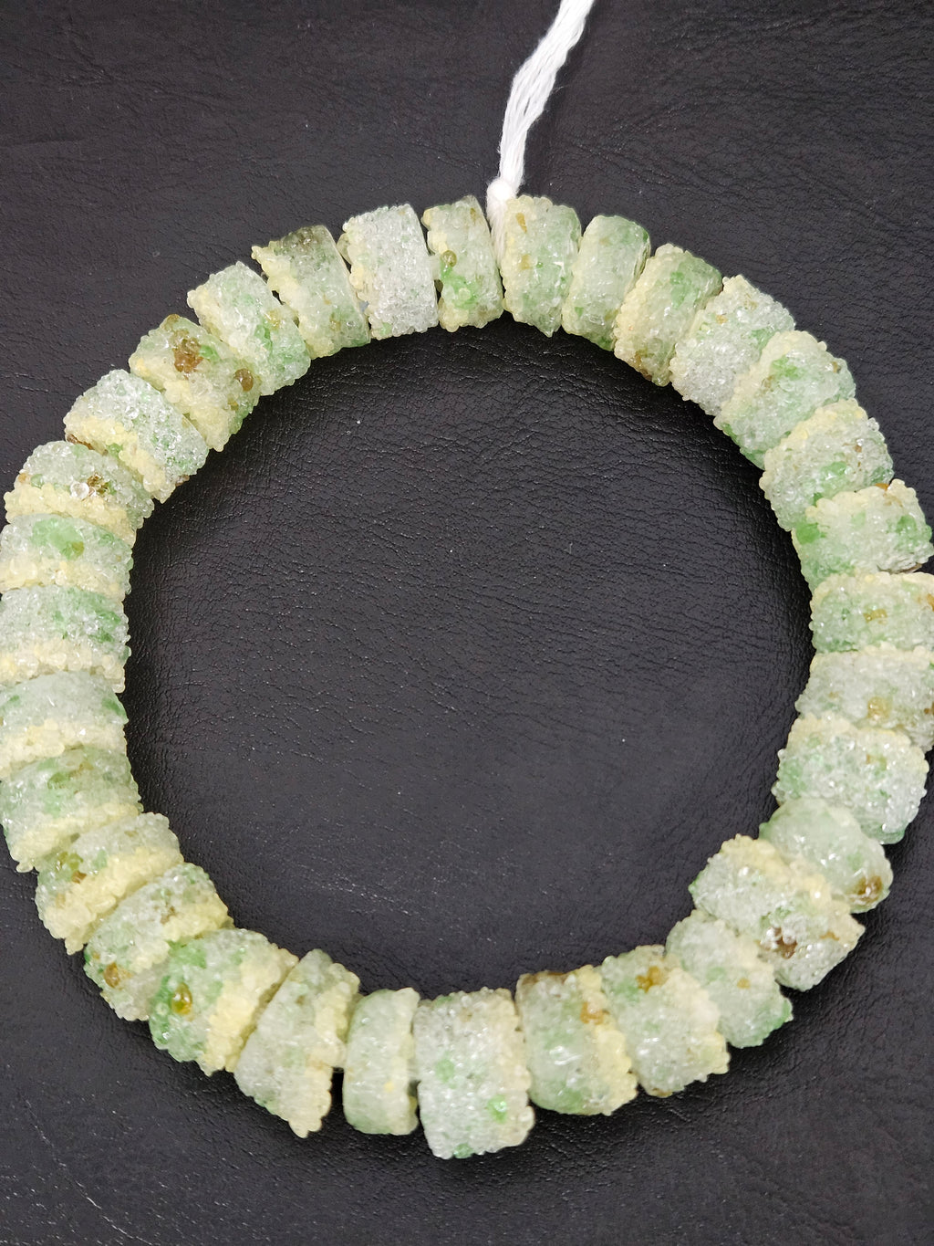 Green & Ivory Confetti Krobo Sugar Glass Short Tube Beads | Handcrafted Recycled Glass Beads from Ghana | Approx. 32 Beads Per Strand
