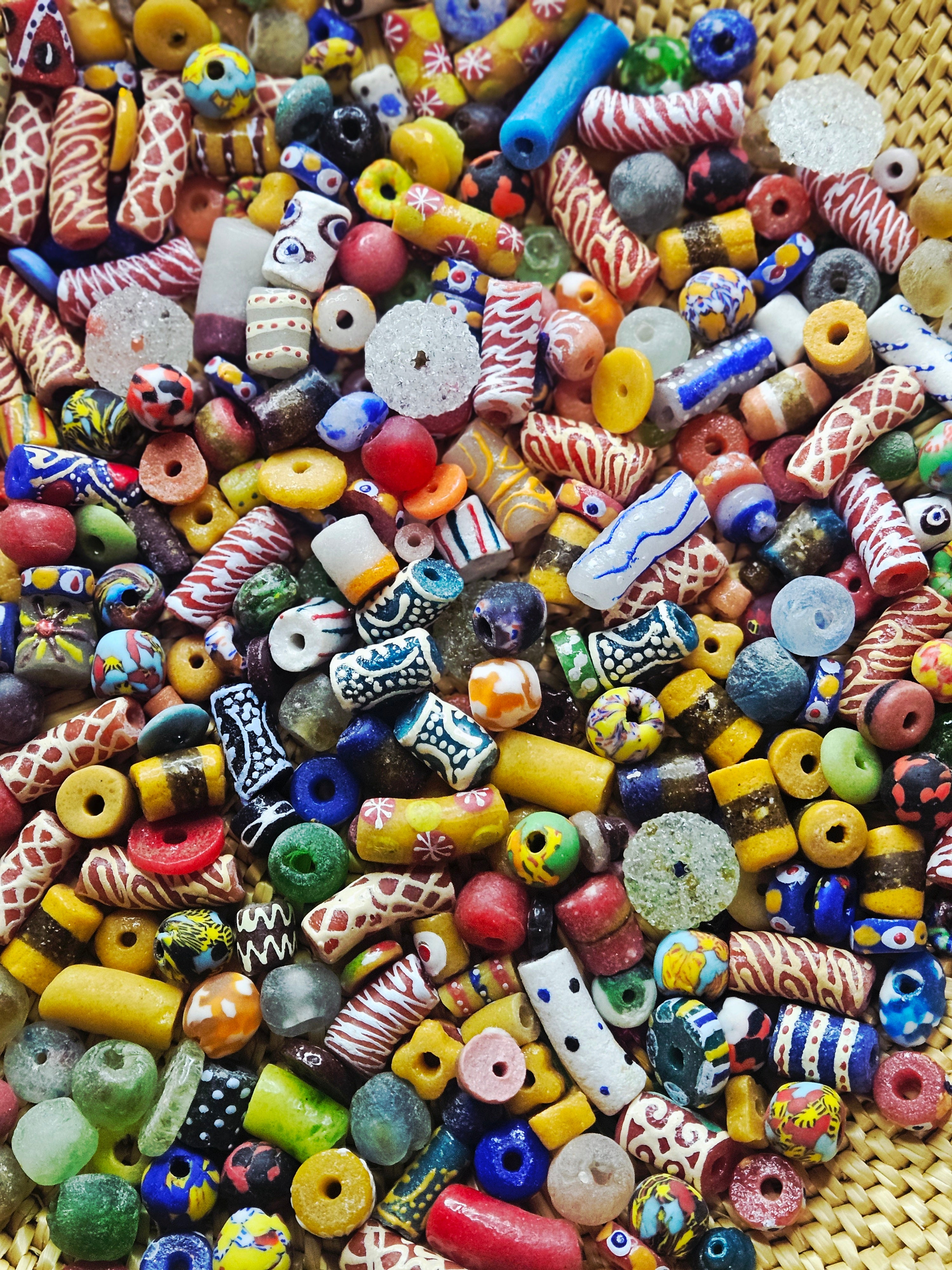 300+ Assorted Krobo Recycled Glass Beads Mix – Handmade African Trade Beads