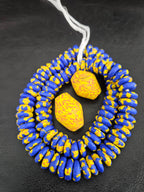 Blue African Beads Bundle – Krobo Glass Rondelles + Yellow Bicone Focals