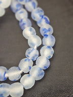 Authentic African Beads from Ghana | Cobalt Blue & Frost White Translucent Krobo Recycled Glass Beads | Handmade 12–14mm