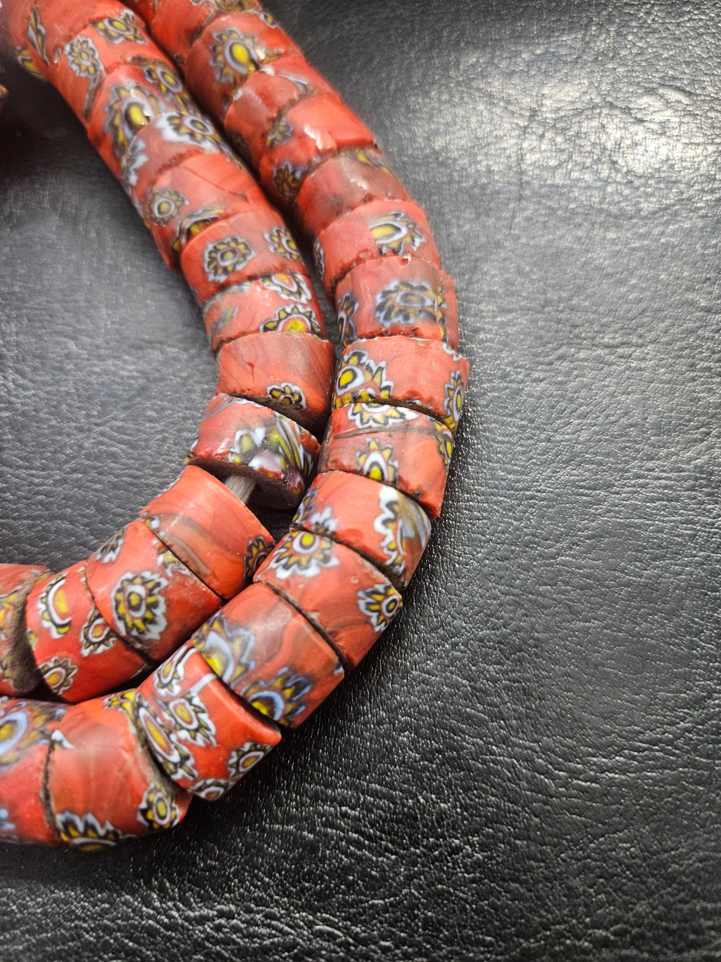 African Trade Beads – Red Multicolor Floral Pattern Strand