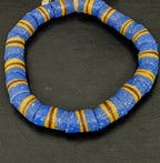 Blue Striped Krobo Kente Glass Beads | Handcrafted Powdered Glass Beads from Ghana | Approx. 17 Beads