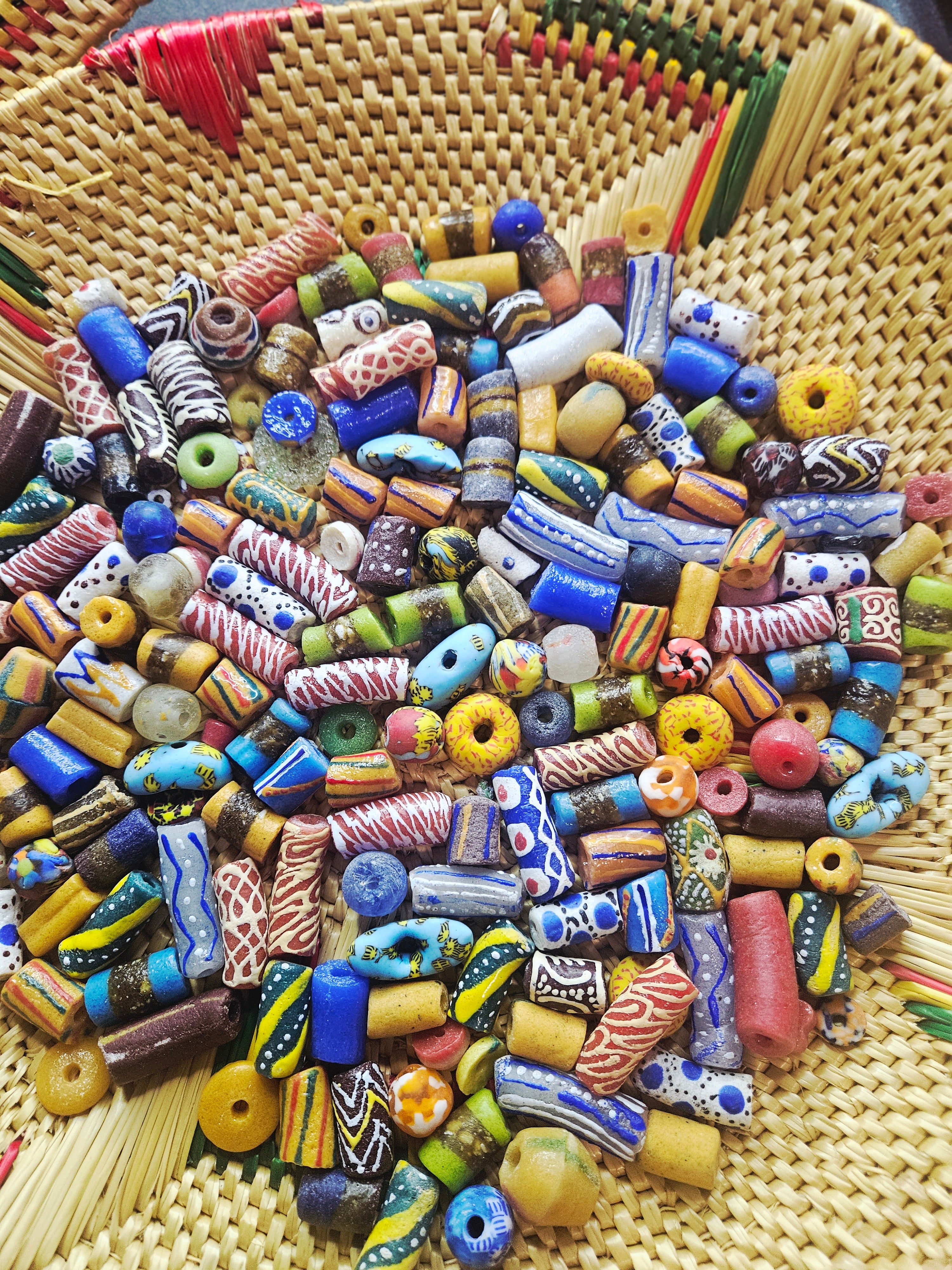 300+ Assorted Krobo Recycled Glass Beads Mix (4–30mm)