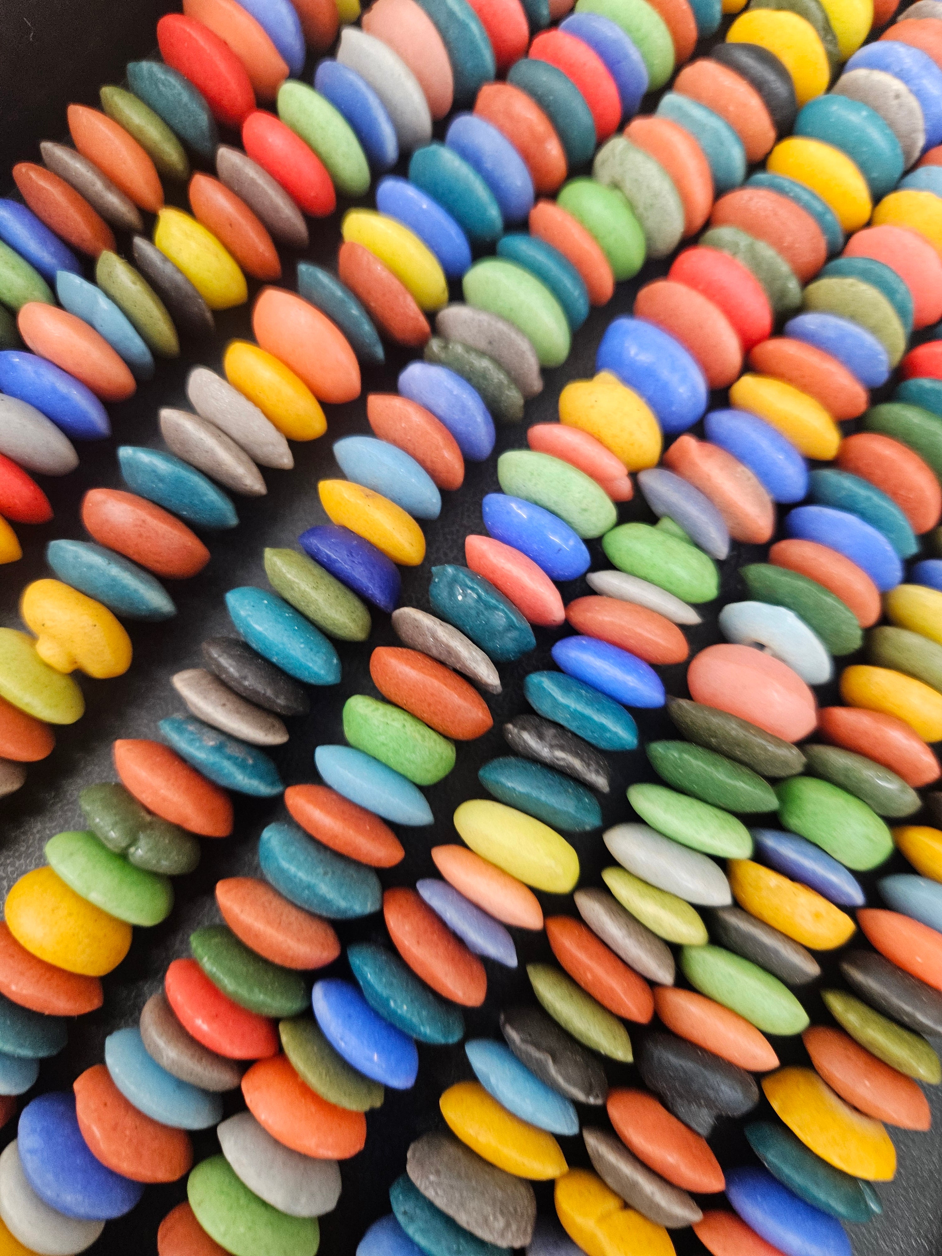 Premium Ashanti Glass Rondelle Beads Mix – Designer Multicolor Recycled Glass Beads | Large Hole African Glass Beads Handcrafted in Ghana