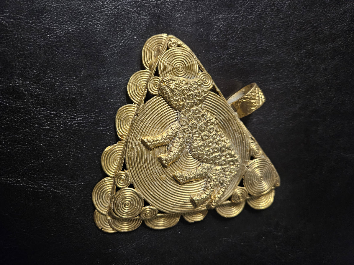 African Brass Tiger Pendant with Adinkrahene Symbol – Ghana