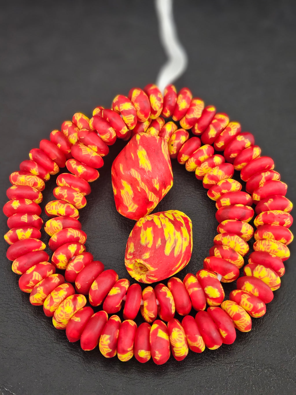 Red & Yellow African Glass Beads Bundle – Krobo Rondelles + Bicone Focals
