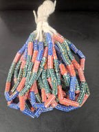 Multicolor Krobo Painted Glass Tube Beads | Handmade African Recycled Glass Beads from Ghana | Approx. 13 Beads