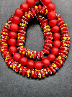 Red African Glass Bead Bundle: Hand-Painted Krobo Rondelle & Round Pocket Glass Beads from Ghana
