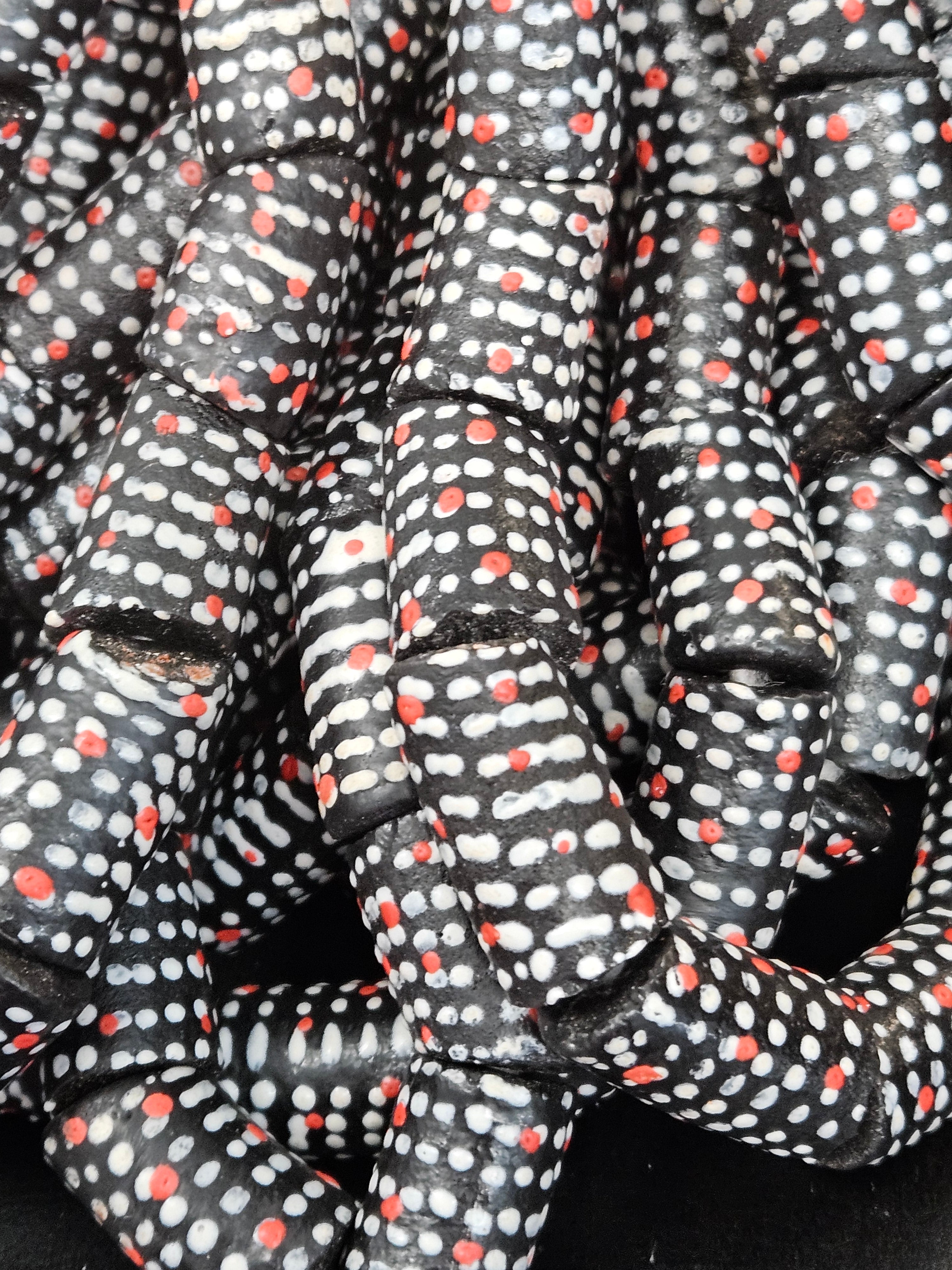 Painted Krobo Glass Beads | Black Red & White Polka Dot Long Tube Beads | Handcrafted Ghana Recycled Glass Beads