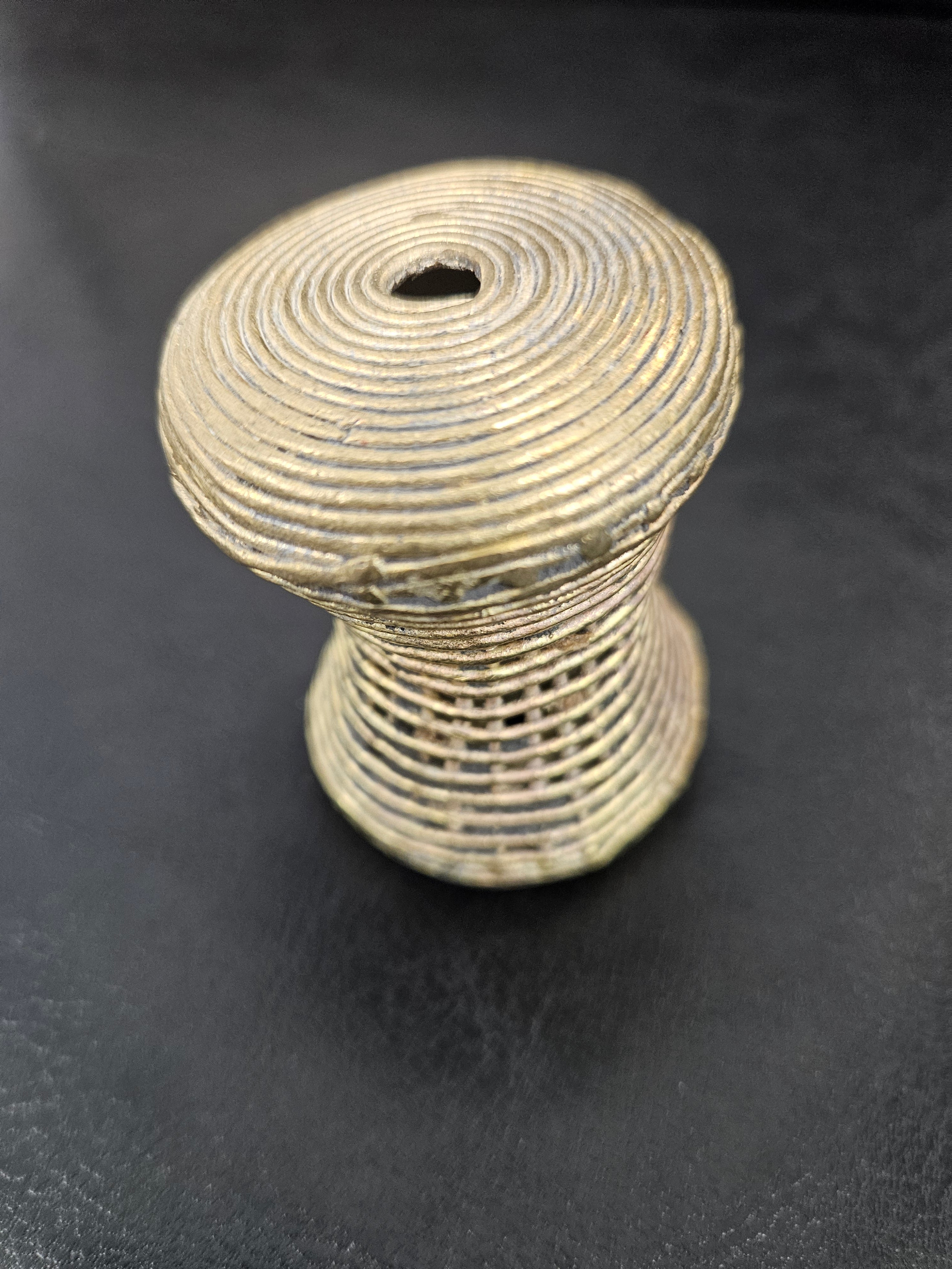 Oversized Ashanti Brass Talking Drum Bead | Ghana Ribbed Focal Bead