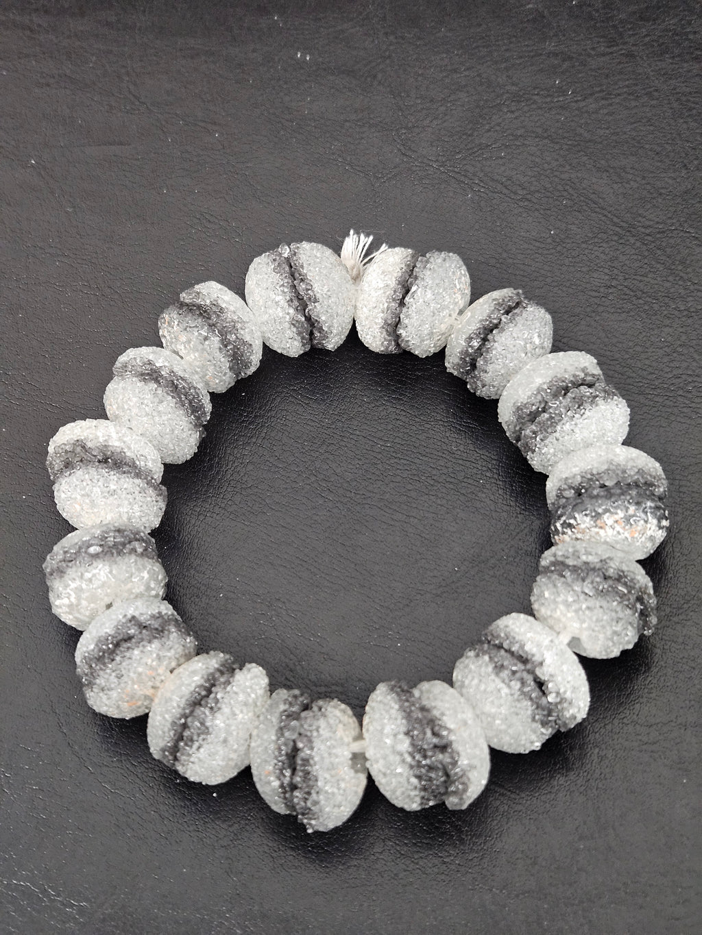 Black & White Krobo Sugar Glass Rondelle Beads | Handcrafted Recycled Glass Beads from Ghana | Approx. 30 Beads Per Strand