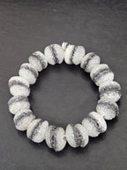 Black & White Krobo Sugar Glass Rondelle Beads | Handcrafted Recycled Glass Beads from Ghana | Approx. 30 Beads Per Strand