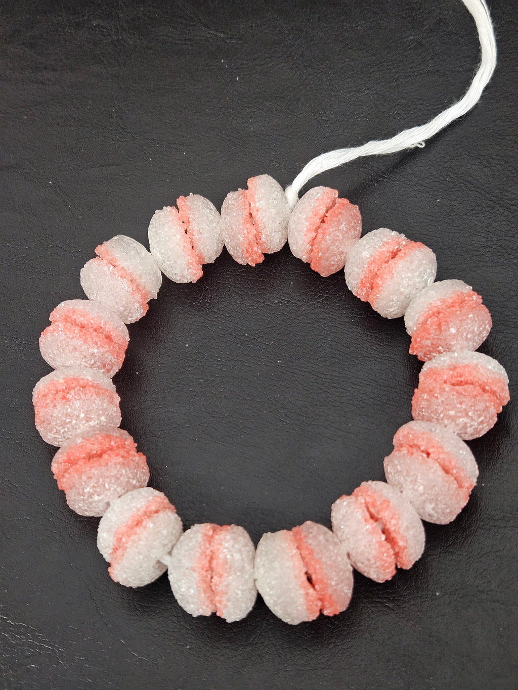 Coral & White Krobo Sugar Glass Rondelle Beads | Handcrafted Recycled Glass Beads from Ghana | Approx. 30 Beads Per Strand