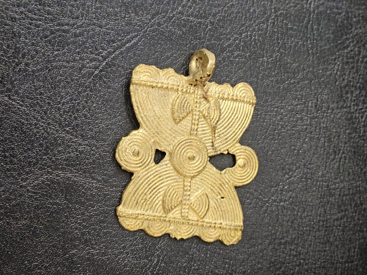 Handcrafted African Brass Pendant – Abstract Geometric Design | Authentic Ghanaian Jewelry Component