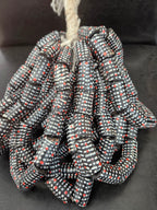 Painted Krobo Glass Beads | Black Red & White Polka Dot Long Tube Beads | Handcrafted Ghana Recycled Glass Beads