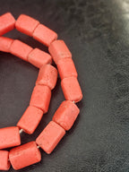Coral Terracotta Cube Tube Krobo Powdered Glass Beads | Handmade Recycled Glass Beads from Ghana | 30–32 Beads per Strand