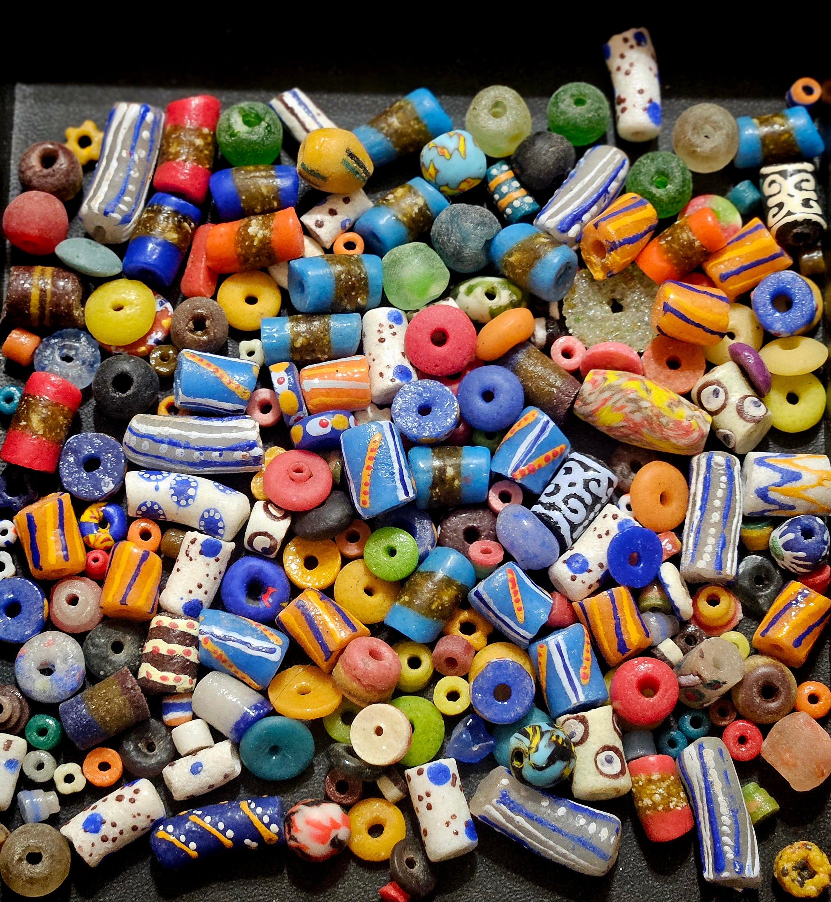 African Krobo Recycled Glass Beads Mix (Coastal Blue + Sun Yellow) — 1 Cup, 160+ Handmade Ghana Beads, 1lb | ABM255