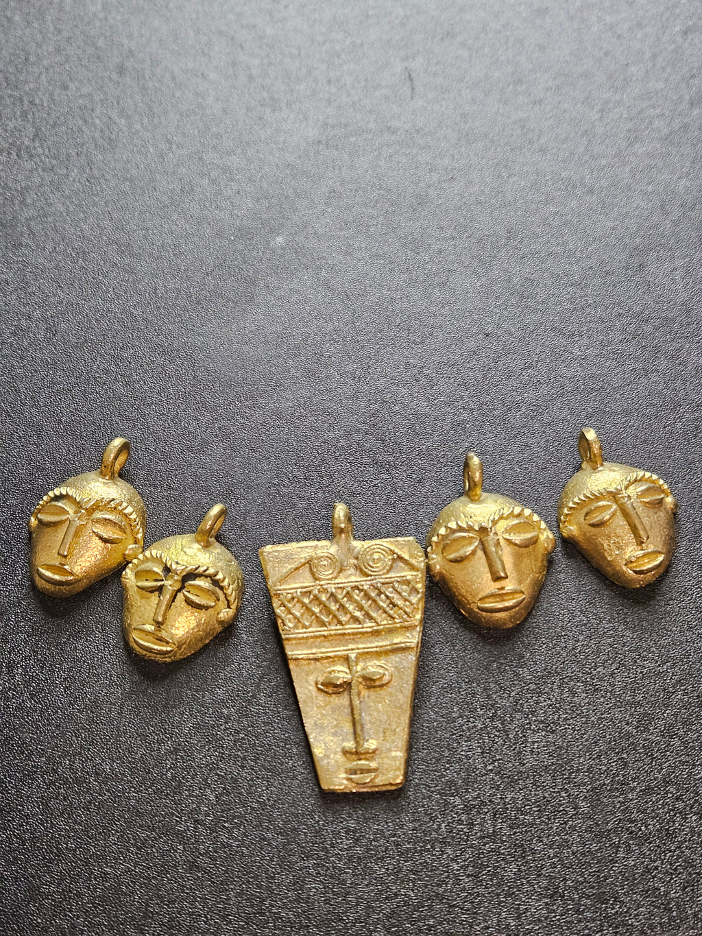 Ashanti Brass Mask Pendant Set – 5 Handcrafted Ghanaian Heritage Masks