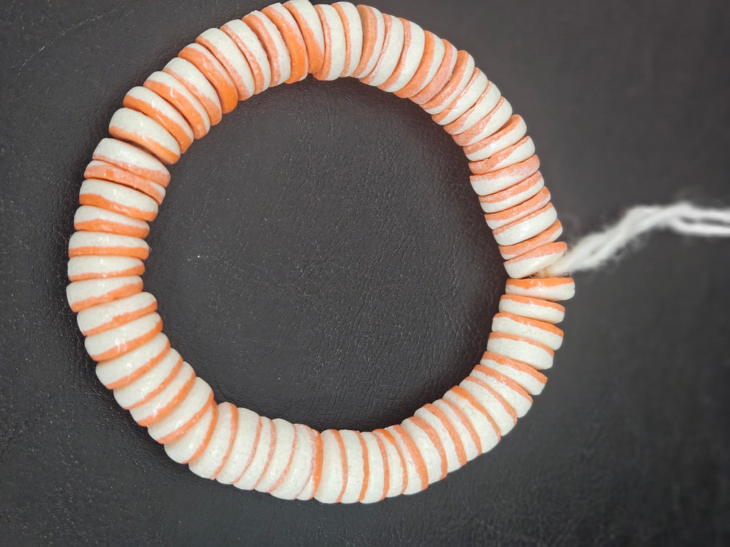 Handmade Ivory & Soft Coral Krobo Glass Spacer Beads, African Recycled Glass Beads, Ghana Jewelry Making Supplies