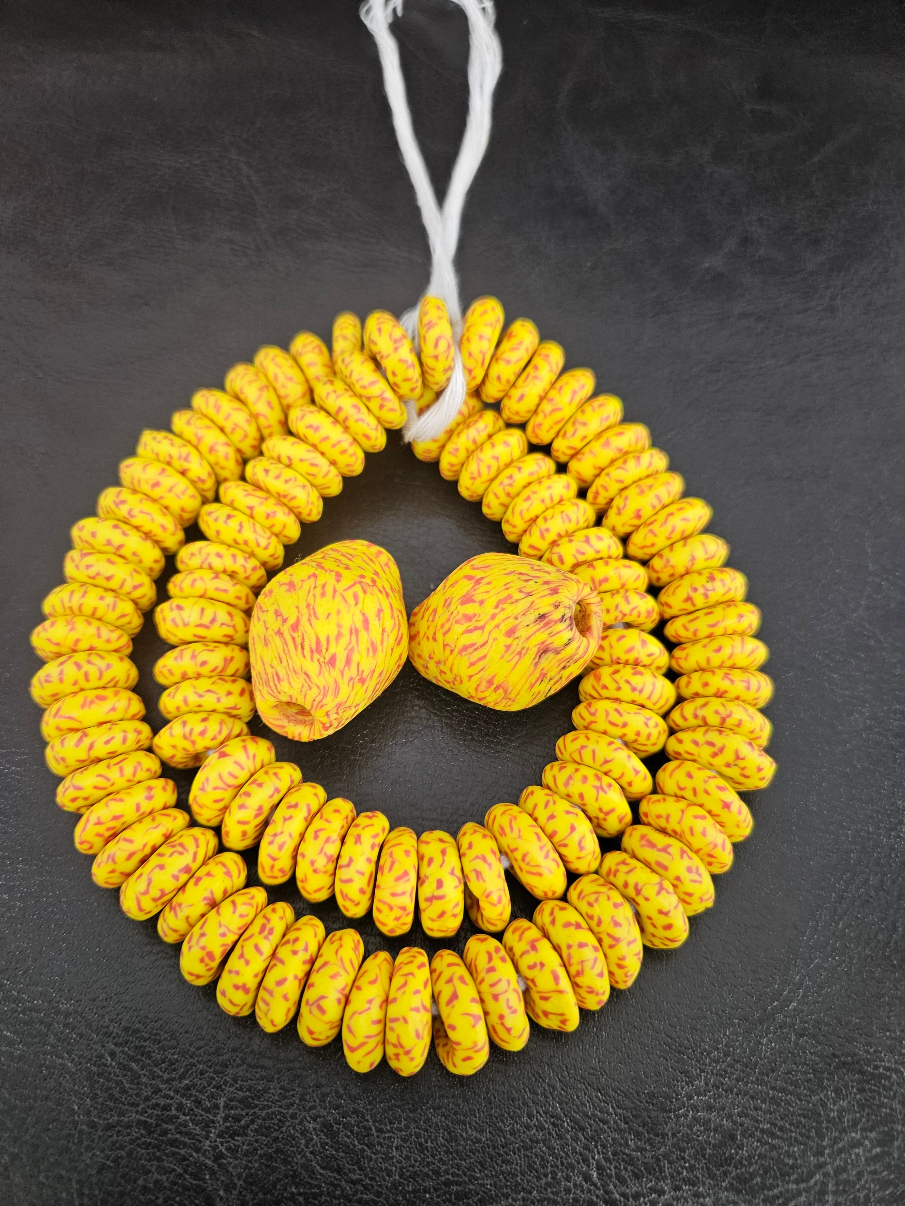 Yellow African Beads Bundle – Krobo Glass Rondelles + Bicone Focals