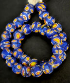 Cobalt Blue Eye Motif African Trade Beads Sourced in Ghana | Large-Hole Glass Trade Beads | 15–16mm Designer & Collector Strand