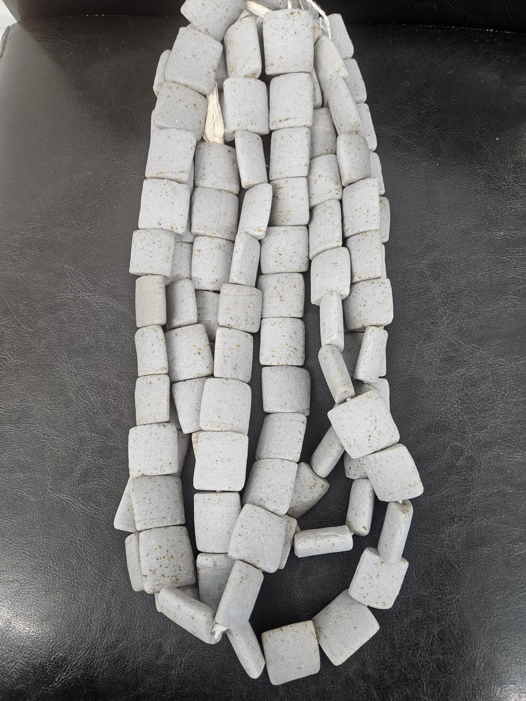Authentic Large Stone Gray Krobo Powdered Glass Beads Ghana | Handmade Recycled Glass Pillow Cube Beads