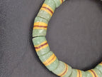 Green Striped Krobo Kente Glass Beads | Handcrafted Powdered Glass Beads from Ghana | Approx. 17 Beads
